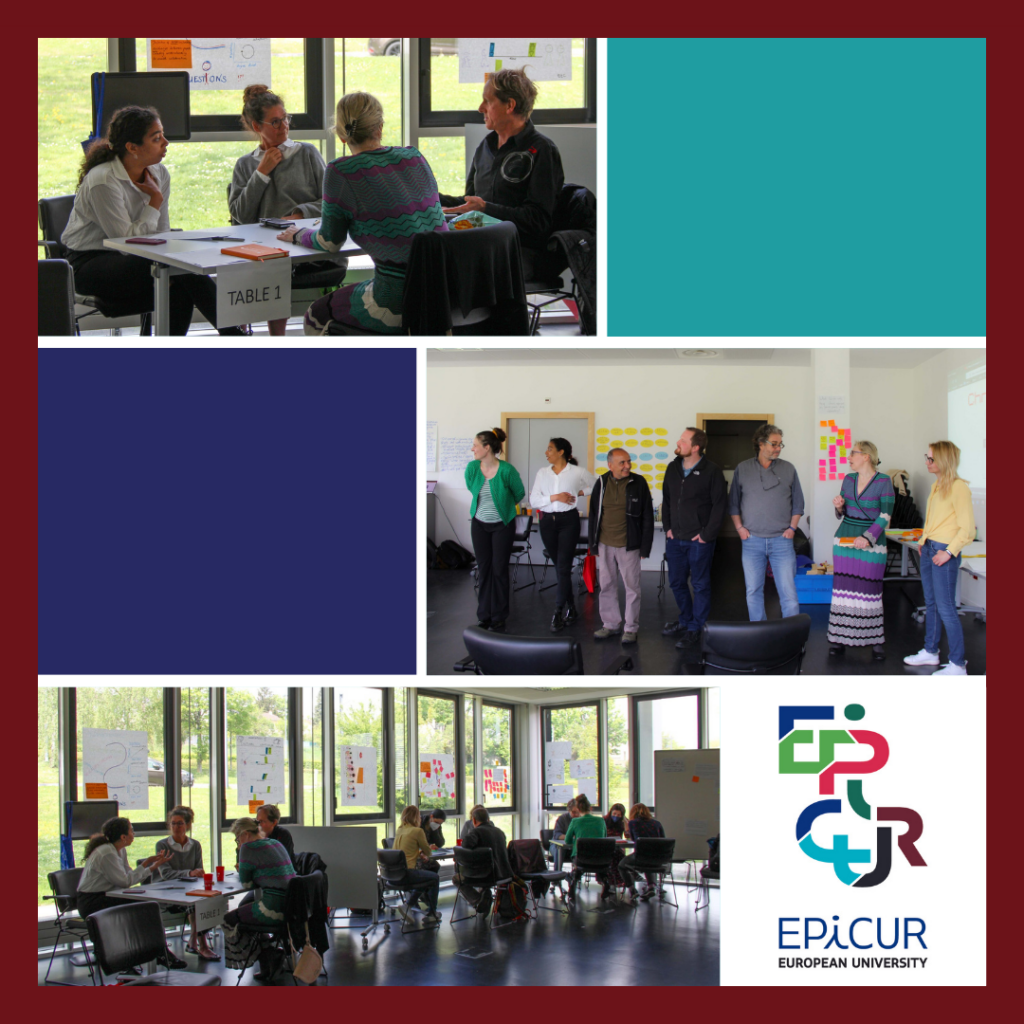 Zdjęcie przedstawia wykładowców i szkoleniowców EPICURa podczas warsztatów w partnerskim uniwersytecie w Miluzie (UHA)